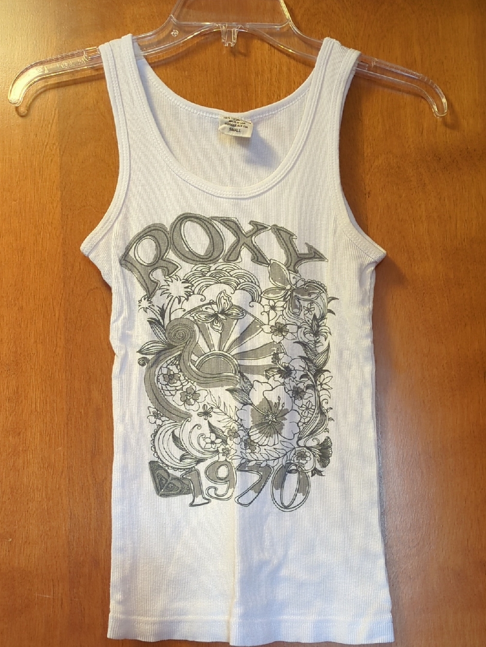 Roxy White Tank Top with Gray Graphic